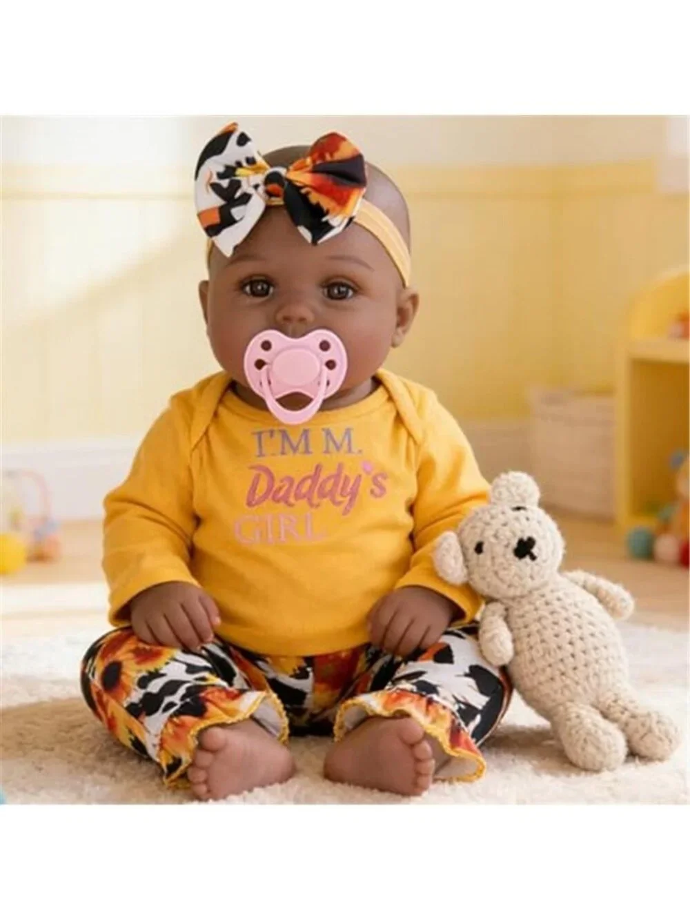 18 Inch Black Reborn Baby Girl Doll Soft Weighted Cloth Body 7 Piece Gift Set